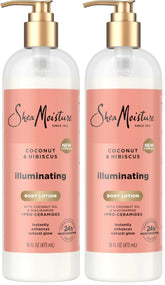 SheaMoisture Illuminating Body Lotion with Coconut Oil, Hibiscus, Niacinamide and Pro-Ceramides, Instantly Enhancing Skin's Natural Glow, 24H Moisturizing 16 oz, (Pack of 2)
