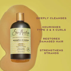SheaMoisture Strengthen and Restore Shampoo Pure Jamaican Black Castor Oil for Damaged Hair To Cleanse and Nourish Hair 13 fl oz
