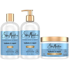 SheaMoisture Shampoo & Conditioner, Manuka Honey & Yogurt Hydrate & Repair + Whipped Curl Cream for Curly Hair Definition, Frizz Control