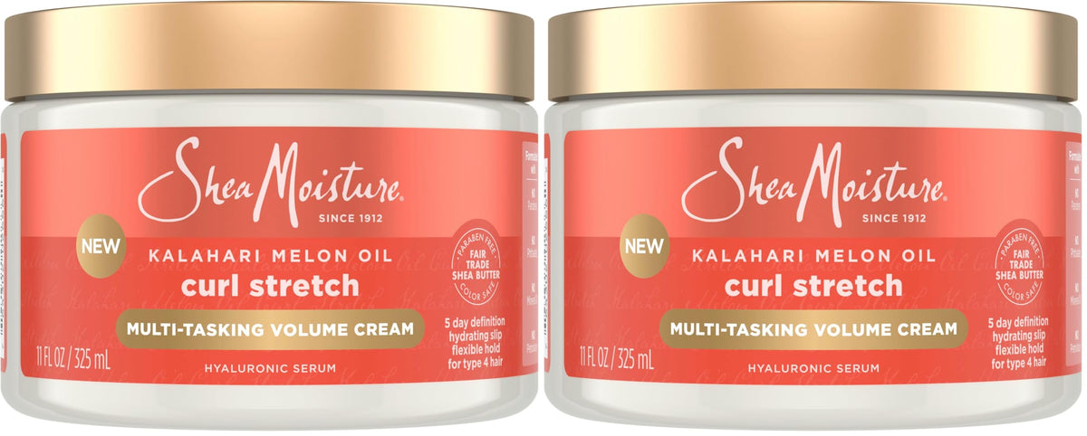 SheaMoisture Curl Stretch Multi-tasking Volume Cream Kalahari Melon Oil and a Tropical Vacation Scent With Hydrating Hyaluronic Serum, Defines Type 4 Curls For Days 11 Fl Oz, (Pack of 2)