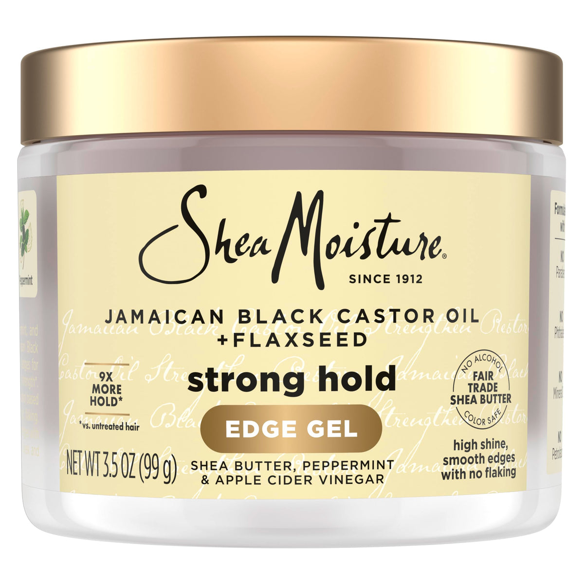 SheaMoisture Edge Control Strong Hold Gel+Flaxseed Jamaican Black Castor Oil Keeps Edges in Place,No Flakes,Infused With Hydrolyzed Corn Starch,Glycerin,Indulgent Scent ParabenFree AntiFrizz Gel 3.5oz