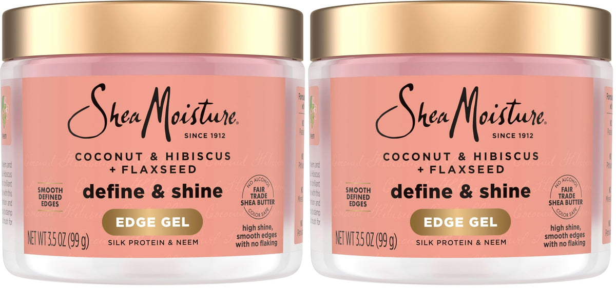 SheaMoisture Define&Shine Edge Gel + Flaxseed Coconut&Hibiscus Holds and Controls Edges All Day Infused With Glycerin,Coconut Oil and an Invigorating Sweet Scent Paraben-Free Hair 3.5 OZ,(Pack of 2)