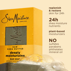SheaMoisture Bar Soap Raw Shea Butter 4 count Moisturize and Restore Dry Skin Deeply Moisturizing bar soap with 24h shea moisture nutrients for Healthy, Glowing Skin 8 oz