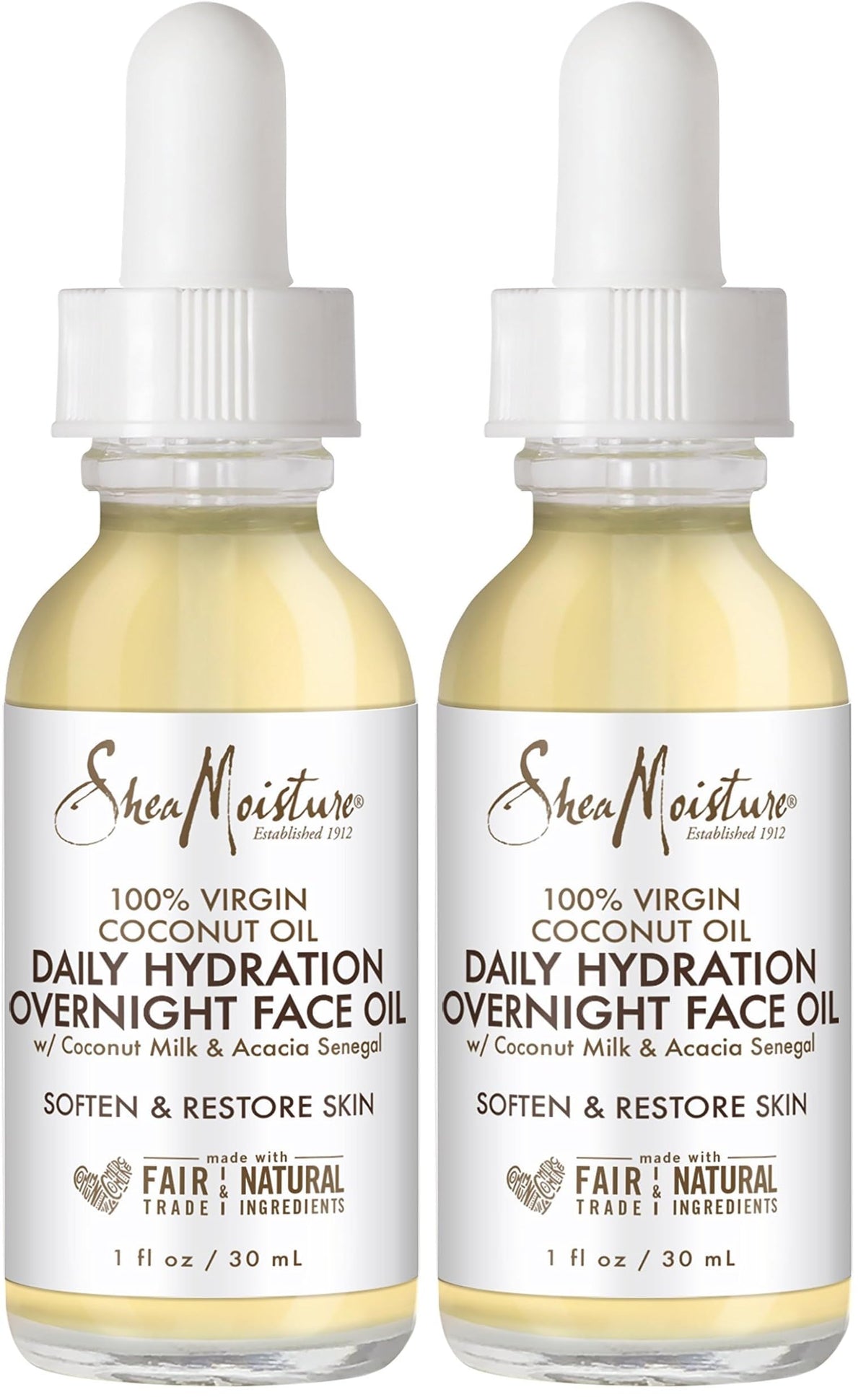 SheaMoisture Overnight Face Oil for All Skin Types 100% Virgin Coconut Oil for Daily Hydration 1 oz,(Pack of 2)