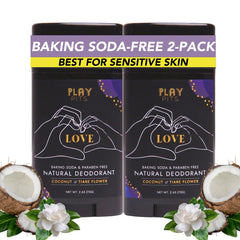 PLAY PITS - 2 Pack - Natural Deodorant - Safe for Men & Women w/Sensitive Skin - Clean, Non-Toxic, & Paraben Free – LOVE Scent - Infused w/Essential Oils – 2.65 Oz.