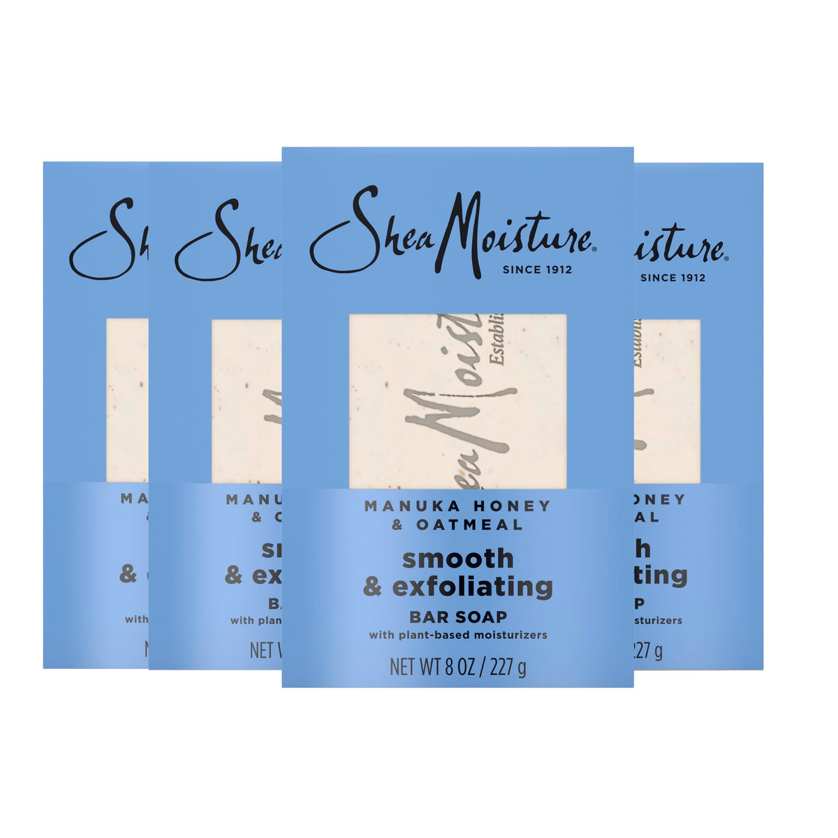 SheaMoisture Bar Soap Manuka Honey Oatmeal 4 Count Smoothing & Exfoliating Smooth and Exfoliating bar soap with 24h shea moisture nutrients for Healthy, Glowing Skin 8 oz