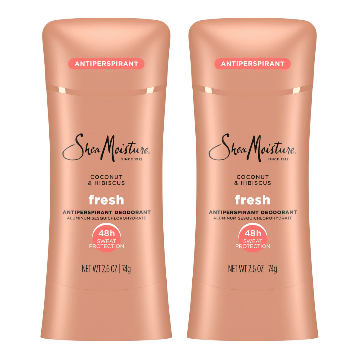 SheaMoisture Antiperspirant Deodorant Stick Fresh Coconut & Hibiscus 2 Count for 48HR Sweat & Odor Protection with No Parabens & No Mineral Oil 2.6 oz
