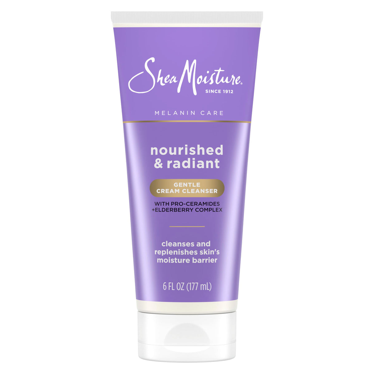 SheaMoisture Melanin Care Gentle Cream Cleanser Nourished & Radiant for Cleansing & Replenishing Skin's Moisture Barrier, with Pro-Ceramides +Elderberry Complex, 6 oz
