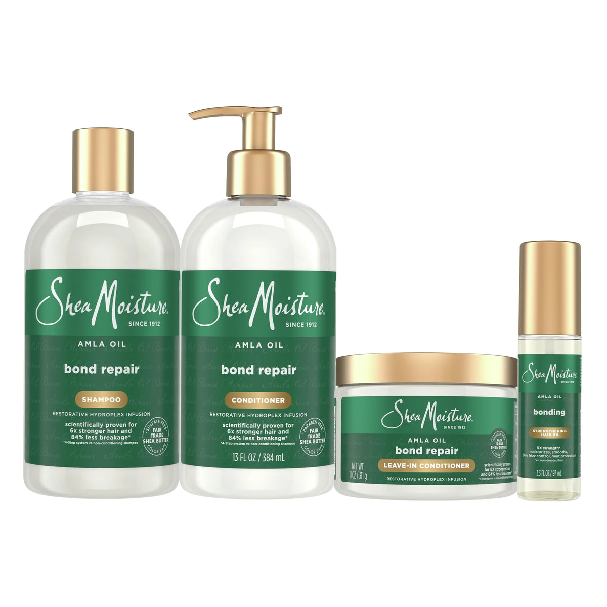Shea Moisture Amla Oil Bond Repair System Complete Strengthening Routine 4 Piece Kit for Damaged Hair with HydroPlex Technology for Strengthening & Less Breakage