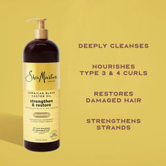 SheaMoisture Strengthen and Restore Shampoo Jamaican Black Castor Oil for Damaged Hair Sulfate-Free 24 oz,(Pack of 2)