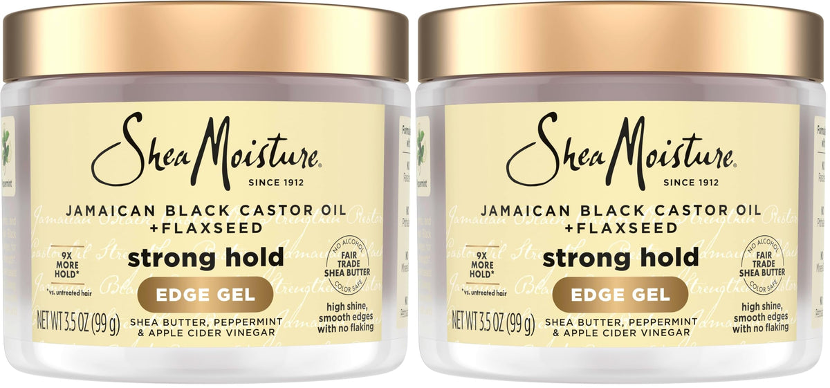 SheaMoisture Edge Control Strong Hold Gel+Flaxseed Jamaican Black Castor Oil Keeps Edges in Place,No Flakes,Infused With Hydrolyzed Corn Starch,Glycerin,Indulgent Scent ParabenFree AntiFrizz Gel 3.5oz
